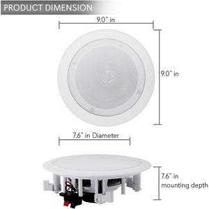 Pyle 6.5” Pair Bluetooth Flush Mount In-wall In-ceiling 2-Way Speaker System Quick Connections Changeable Round/Square Grill Polypropylene Cone & Polymer Tweeter Stereo Sound 150 Watt (PDICBT652RD)
