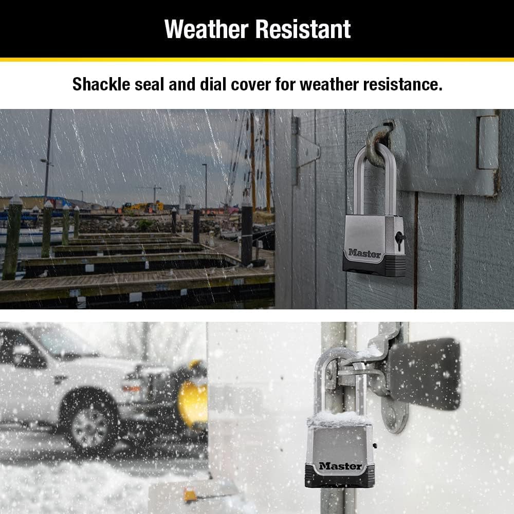 Buy now Master Lock Silver Outdoor Combination Lock, Heavy Duty Weather Resistant Padlock with Resettable Code and Cut Resistant Boron Carbide Shackle for Outdoor Use, M176XDLH at indiglob india