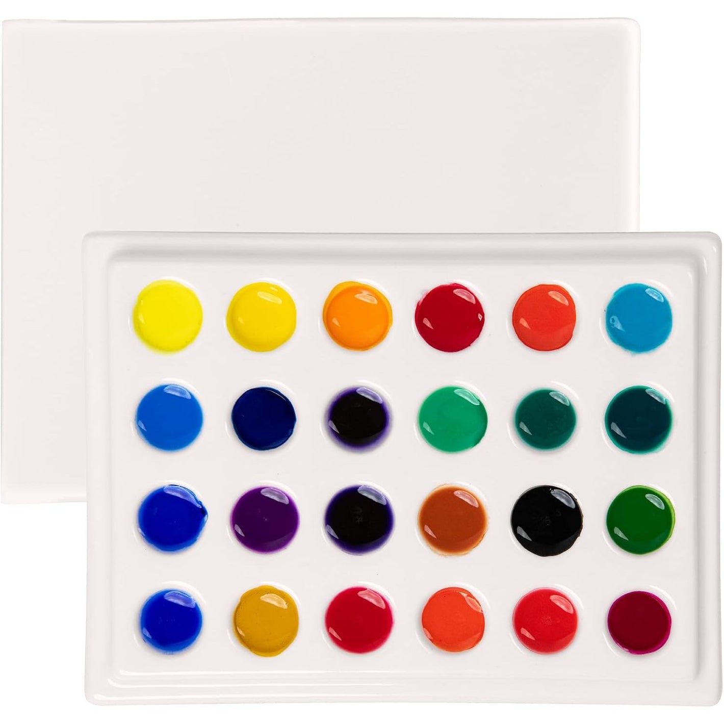 MEEDEN 24-Well Ceramic Watercolor Paint Palette with Cover, Porcelain Mixing Artist Palette 6 by 4-1/2 inch for Artist Watercolor Gouache Painting Coloring