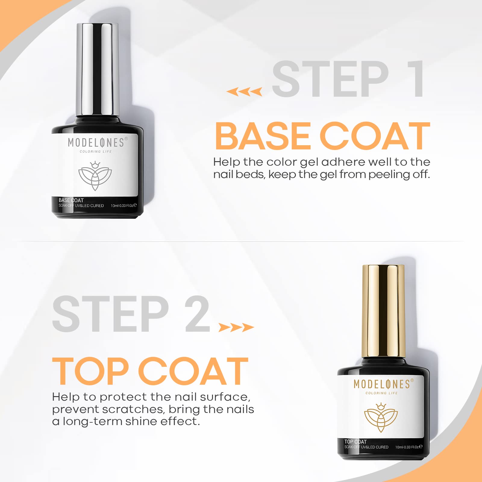 Buy now modelones Gel Nail Polish Top Base Coat, 2 PCS Clear High Glossy Long Lasting Soak Off Home Salon DIY Manicure Gift for Women at indiglob india