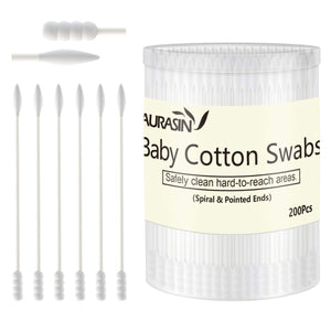 Baby Cotton Swabs, Paper Sticks Cotton Buds for Baby Ear Nose Clean-200Pcs(Spiral and Pointed)