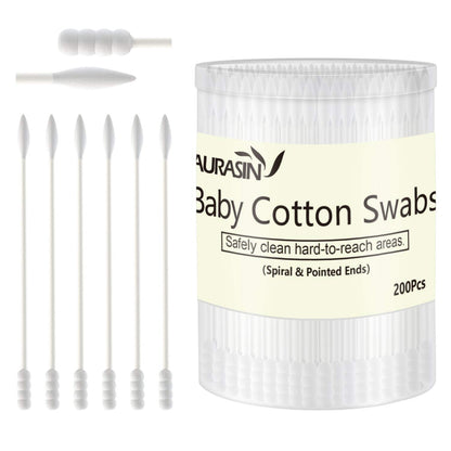 Baby Cotton Swabs, Paper Sticks Cotton Buds for Baby Ear Nose Clean-200Pcs(Spiral and Pointed)