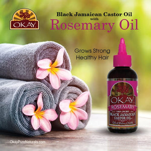 Okay Pure Naturals Black Jamaican Castor Oil - Castor Oil for Hair Growth, Moisture for Skin, Face, Scalp, Eyelashes, Eyebrows - Hair Oil for Men & Women - Rosemary, 4 oz Glass Bottle