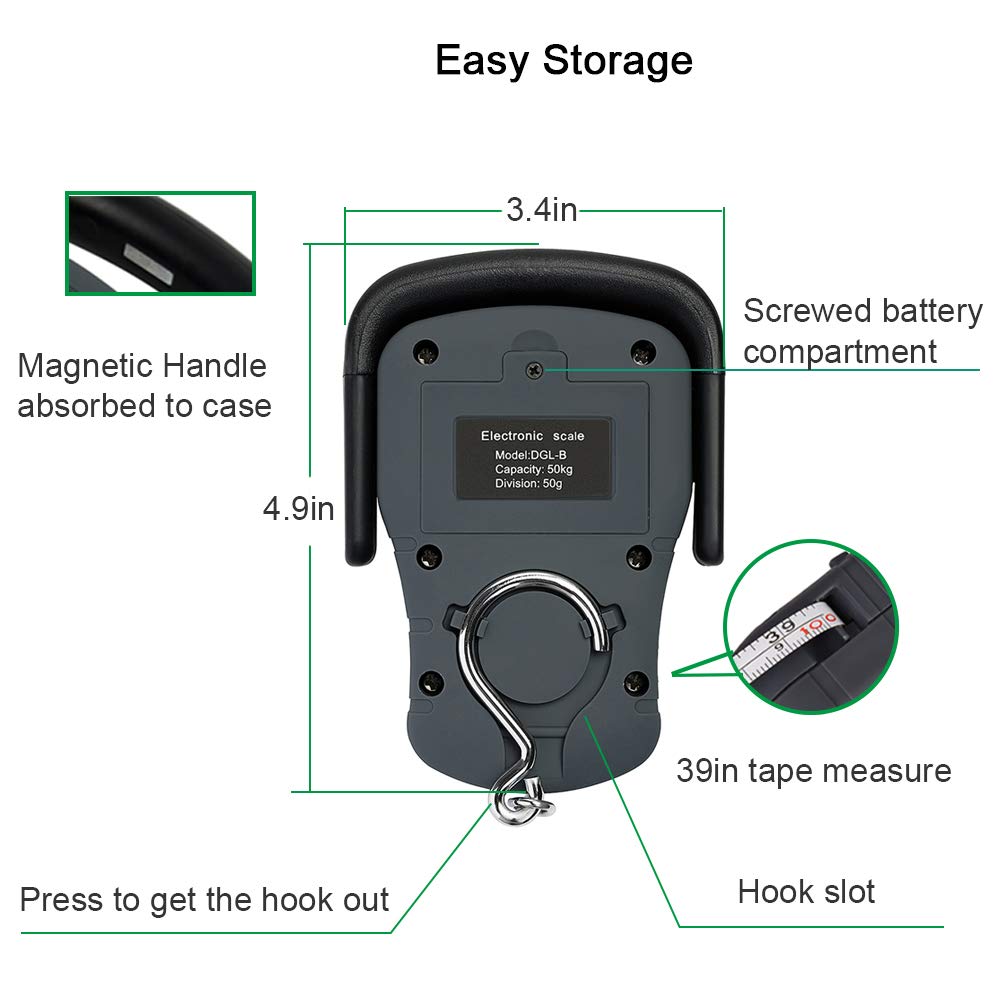 Buy now Digital Hanging Luggage Scale with Comfortable Handle and Large Hook, 110lb/50kg, Backlit Portable Scale for Travel Fishing with Tare/Hold Function, AAA Batteries Included, Grey at indiglob india