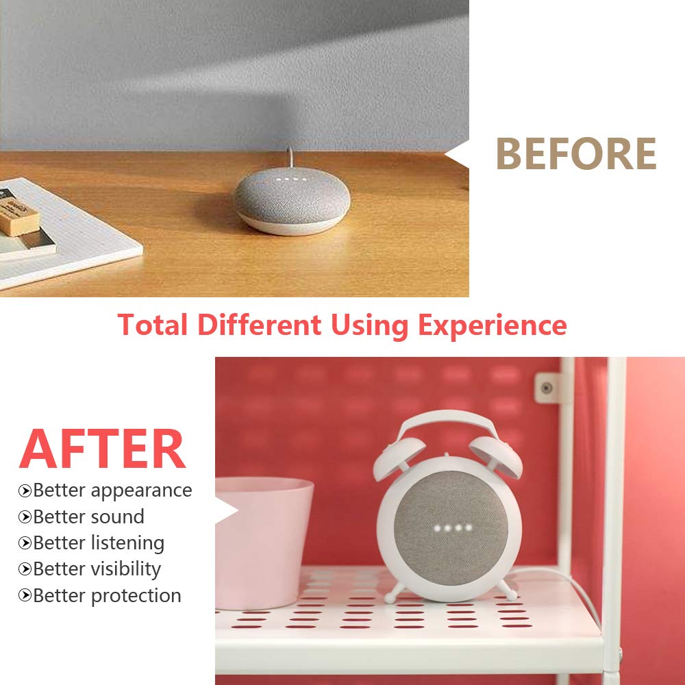 Buy now Google Home Mini Stand Holder, Retro Alarm Clock Stand Mount Base Protective Case Compatible with Google Home Mini and Nest Mini (White) at indiglob india