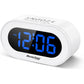 REACHER Small Digital Rainbow LED Alarm Clock with Snooze, Easy to Use, Full Range Brightness Dimmer, Adjustable Alarm Volume, Outlet Powered, Compact Clock for Bedroom, Bedside, Desk, Shelf…