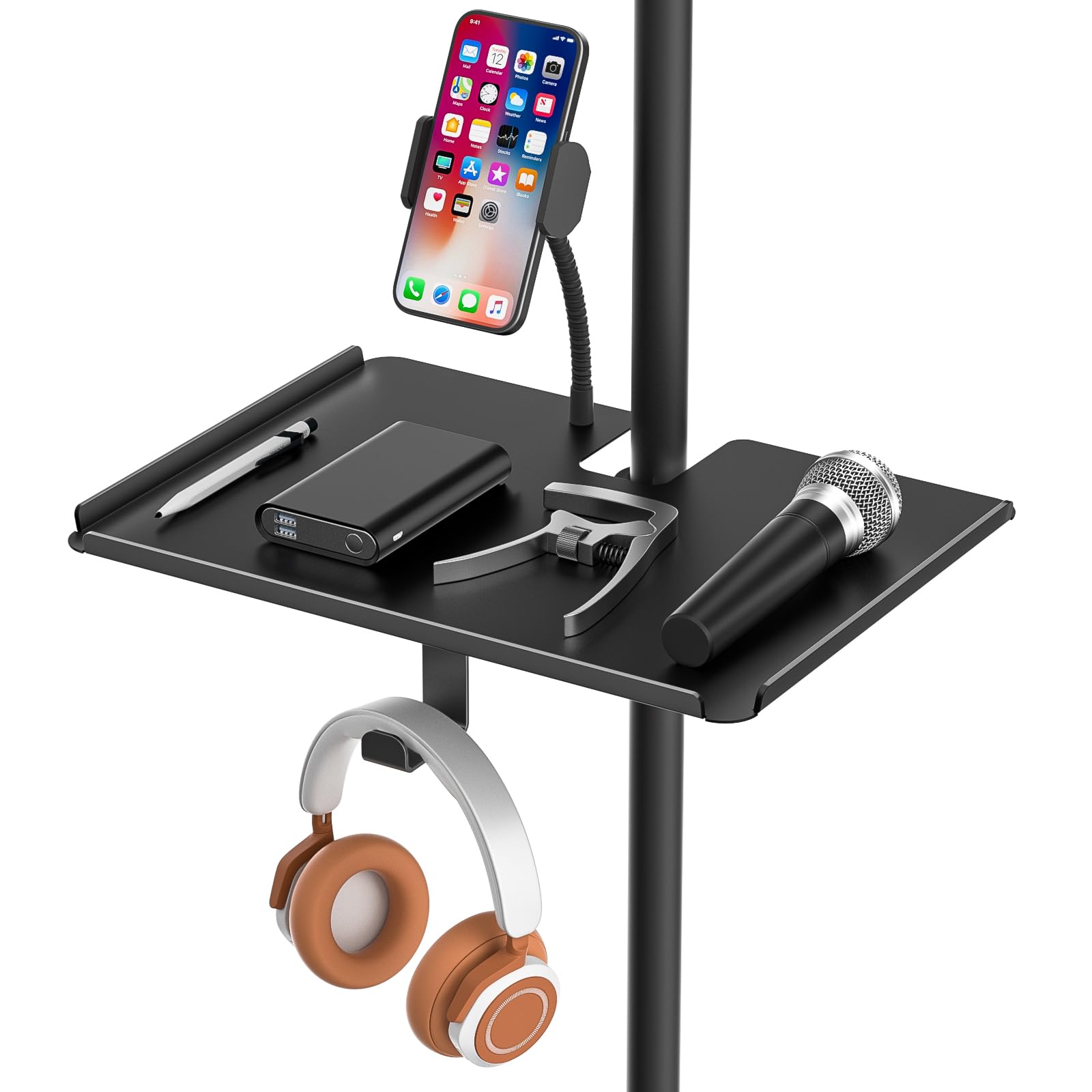 Buy now Functional Microphone Stand Tray with Adjustable Mic Stand Phone Holder - 8.7"x6.5" Mic Stand Tray Shelf Clamp-On Music Stand Accessory for Live Streaming Karaoke Recording Metal Large Tray at indiglob india