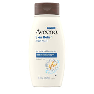 Aveeno Skin Relief Body Wash, Fragrance-Free with Triple Oat Formula, Gentle Daily Cleanser for Sensitive Skin Leaves Itchy, Dry Skin Feeling Soothed & Moisturized, Soap-Free, 18 fl. oz