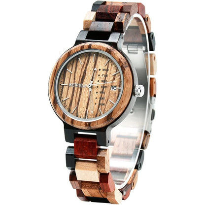 BEWELL Wood Watches for Men Week & Date Quartz Mens Wooden Watch