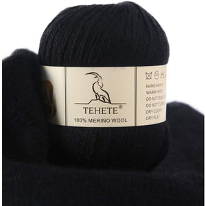 TEHETE 100% Merino Wool Yarn for Knitting 3-Ply Luxury Warm Soft Lightweight Crochet Yarn (Black)