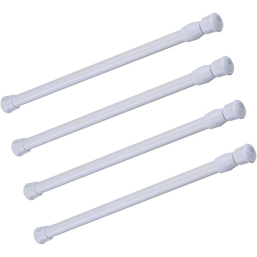 Tension Rods, 4 Pack 15.7-28 Inches Adjustable Spring Steel Cupboard Bars Tension Curtain Rod Shower Rod Extendable Width