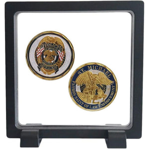 Challenge Coins Display Frame, Clear 3D Floating Holder, Small Shadow Box for Medal, AA Medallions, Jewelry, Black, 4.3"x4.3"x0.8"