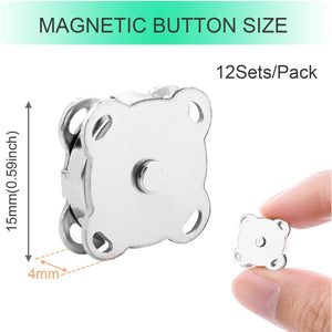 Magnetic Snaps Buttons Plum Magnetic Snap Closures for Purses Bags Clothes Handbags Scrapbooking,Magnetic Purse Closure Fasteners,Sewing on Magnetic Snaps for DIY Craft (15mm) (Silver)
