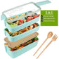 Iteryn Bento Box Lunch Box, 3-In-1 Compartment Lunch Containers - Wheat Straw, Leakproof Stackable Bento Lunch Box for Meal Prep
