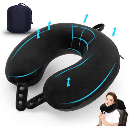 Travel Pillow, Best Memory Foam Neck Pillow Head Support Soft Pillow for Sleeping Rest, Airplane Car & Home Use (Dark Blue)