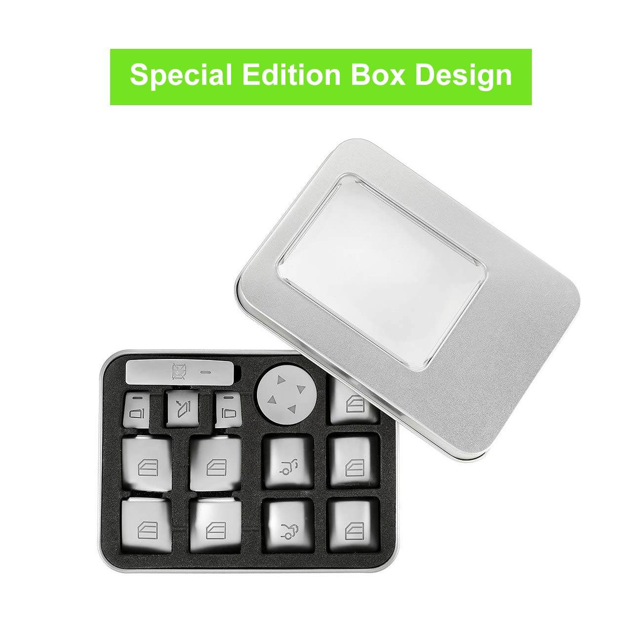 ALAVENTE Car Window Glass Lift Button Trim Cover Sticker for Mercedes Benz A/B/C(W204)/E(W212)/GLA/CLA/GLK/GL/ML/GLE Class (14 Pcs) - My Store