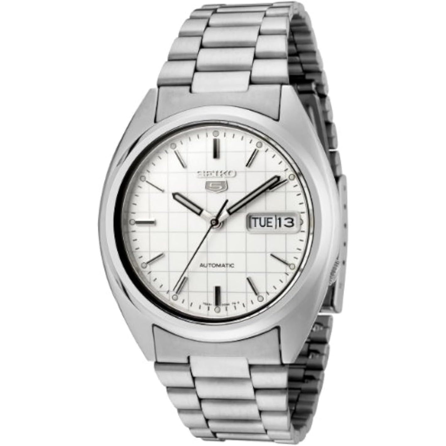 Seiko Men's SNXF05 5 Automatic White Dial Stainless Steel Watch