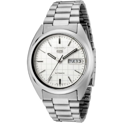 Seiko Men's SNXF05 5 Automatic White Dial Stainless Steel Watch
