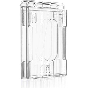 Pawfly 2 Pack Vertical 2-Card Badge Holder with Thumb Slot Hard Transparent PC Case Protector for Office School IDs Credit Cards Driver’s Licenses and Passes