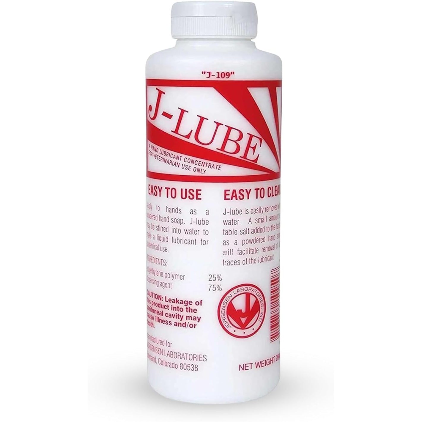 JorVet J-Lube Powder Lubricant | Easy-Mix Formula, Non-Irritating & Mess-Free | 10oz Bottle Makes 6-8 Gallons | Trusted for Veterinary & Obstetrical Use | Safe, Smooth & Easy to Clean | Red White