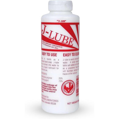 JorVet J-Lube Powder Lubricant | Easy-Mix Formula, Non-Irritating & Mess-Free | 10oz Bottle Makes 6-8 Gallons | Trusted for Veterinary & Obstetrical Use | Safe, Smooth & Easy to Clean | Red White