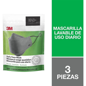 3M Daily Face Mask, Reusable, Washable, Adjustable Ear Loops, Lightweight Cotton Fabric, 3 Pack