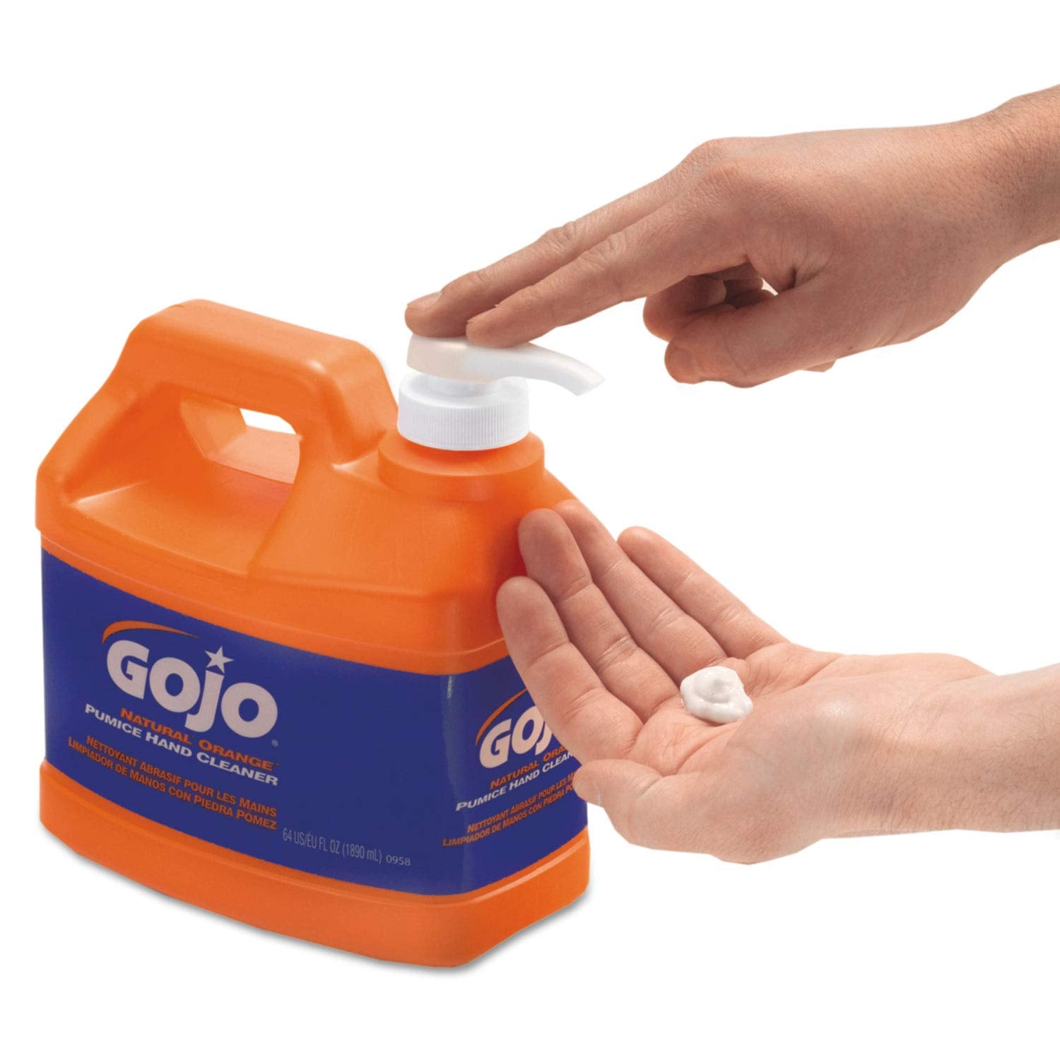 Buy now GOJO 095804 NATURAL ORANGE Pumice Hand Cleaner, Citrus, 0.5 gal Pump Bottle, 4/Carton at indiglob india