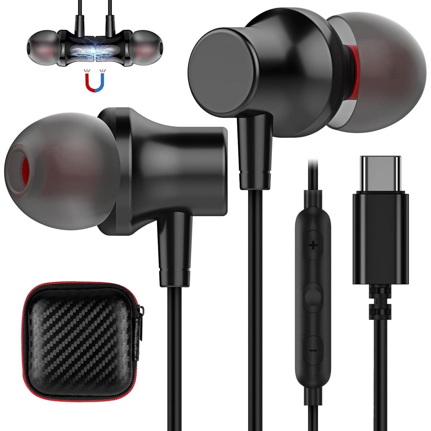 USB C Headphone,COOYA Type C Wired Earbuds Magnetic Bass Noise Canceling In-Ear Earphones+Mic for iPhone 17 16 15 Pro Max iPad 10 Pixel 9 8 for Samsung Galaxy S25 Ultra S24 S23 A16 A56 for OnePlus 13
