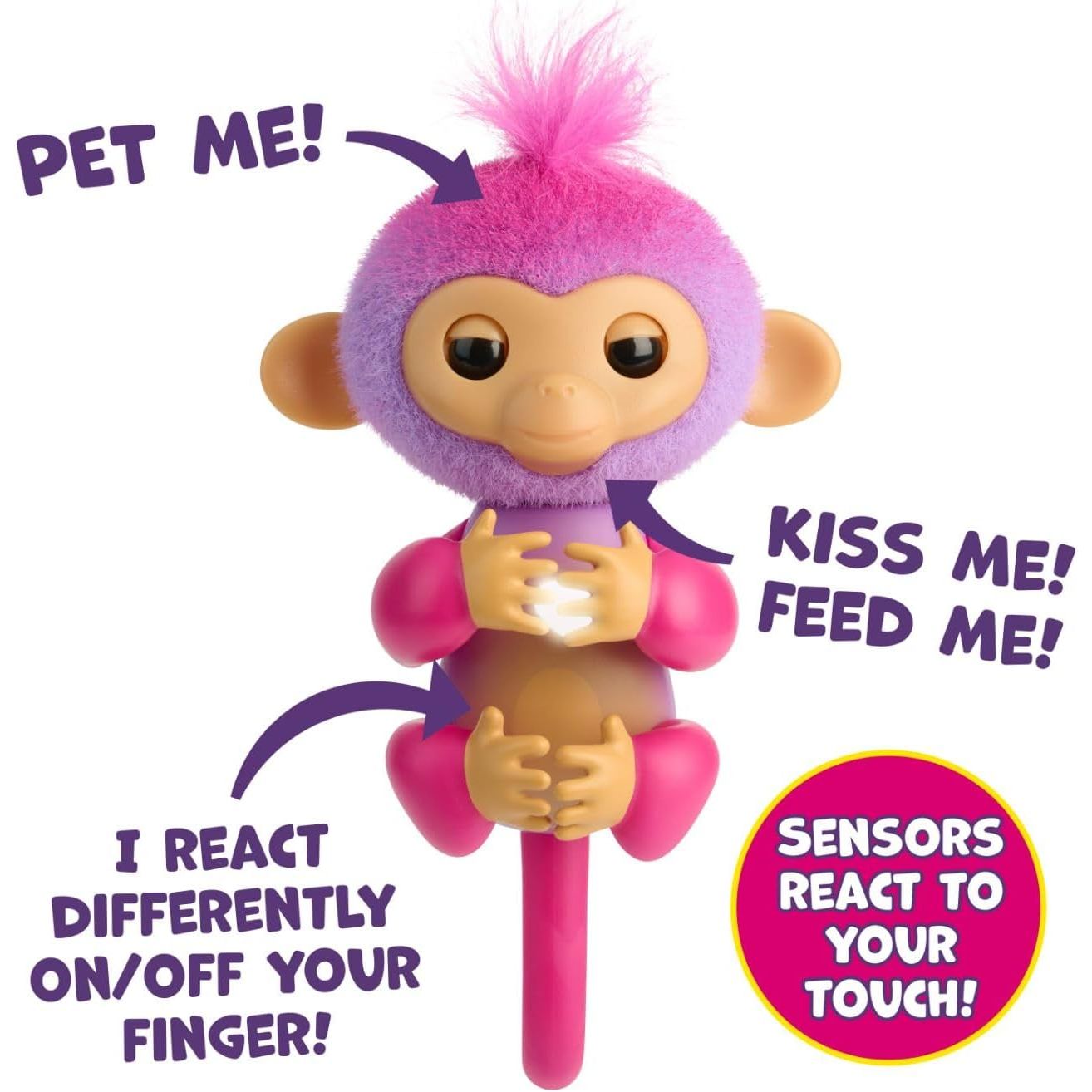 Buy now Fingerlings 2023 NEW Interactive Baby Monkey Reacts to Touch – 70+ Sounds & Reactions – Charli (Purple) at indiglob india
