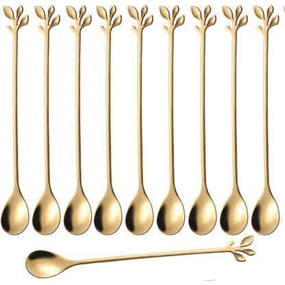 dcieiosul Gold Plated Stainless Steel Mini Coffee Espresso Spoon, Tableware Flatware Dessert Teaspoons Small Soup Spoons Set of 8, 4.9 inch Specialty Demitasse Stirring Spoons (Gold spoons)
