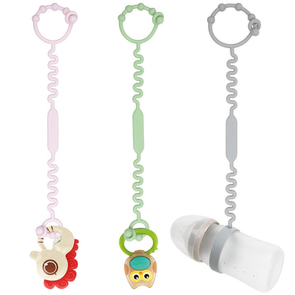 Toy Straps, Pacifier Holder Clip with Self-Adjusting Bayonet, Pure Silicone Material Without BPA; Can Be Used for Teethers, Feeding Bottles, Toys, Baby Cribs, High Chairs(Blue-3ps)