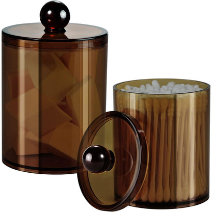 SheeChung 2 Pack of 10 Oz. Small Clear Plastic Apothecary Jar - Qtip Dispenser Holder Bathroom Vanity Storage Canister Acrylic Jar for Cotton Balls/Swabs/Rounds,Q-tips (Black)