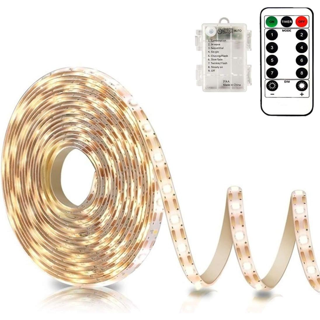 Buy now echosari Battery Powered Led Strip Lights with Remote Warm White, 8 Modes, Dimmable, Timer, Self-Adhesive, Cuttable, Waterproof, 9.8FT 90Led Strip Lights for TV Kitchen Cupboard Bedroom Decor at indiglob india