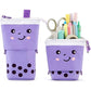 Cute Standing Pencil Case Pen Holder for Kids, Pop Up Stand UP Bubble Tea Pen Organizer Kawaii Stationary for Christmas Holiday New Year Office (Blue)
