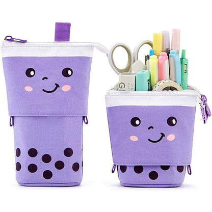Cute Standing Pencil Case Pen Holder for Kids, Pop Up Stand UP Bubble Tea Pen Organizer Kawaii Stationary for Christmas Holiday New Year Office (Blue)