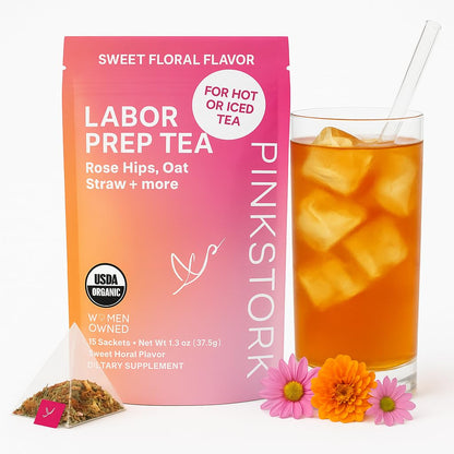Pink Stork Labor Prep Tea, Organic Red Raspberry Leaf with Chamomile and Rosehip, Caffeine-Free, Pregnancy Must Haves, Labor and Delivery Essentials, Third Trimester Pregnancy - 15 Sachets