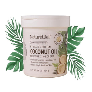 NATURE WELL Hydrate & Soften Coconut Oil Moisturizing Cream for Face, Body, & Hands, Non-Greasy, Intense Hydration & Luxurious Feel, Revives Dry & Sensitive Skin, Superfood for Your Skin, 16 Oz