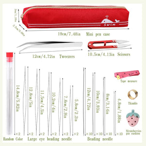 58 Pcs Beading Needles Set Seed Beads Needles Bead Needles Tool Long Straight and Big Eye Beading Needles Collapsible Embroidery Needles with Tweezers Pin Cushion for Jewelry Making