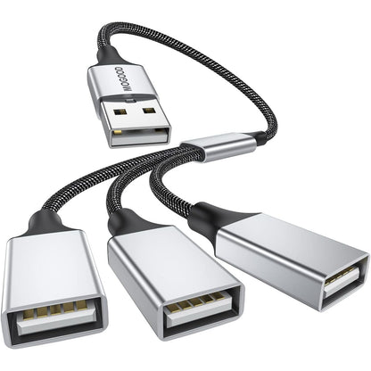 MOGOOD 3 in 1 USB Splitter Cable, Portable USB 2.0 Hub for Charging, Data Transfer, Laptop, Mac