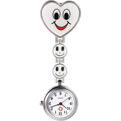 Avaner Women's Clip on Fob Watch, Stainless Steel Quartz Nurse Watch, Smile Heart Face Lapel Watch, Hanging Pocket Watch with Second Hand