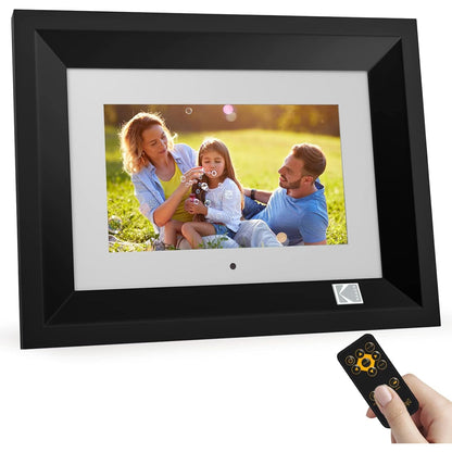 KODAK 10.1 Inch Wood Digital Picture Frame with Remote Control, IPS Screen HD Display, Auto-Rotate, Wall Mountable, Programmable Auto On/Off, Enjoy Your Precious Moment in Slideshow, Black