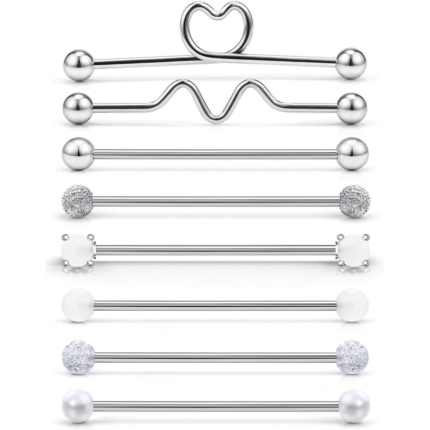 Dyknasz Glow in The Dark Industrial Barbell 16G Surgical Steel Industrial Piercing Jewelry for Women Men Cartilage Earring Helix Rings 1 1/2 Inch 38mm, 8 Pieces