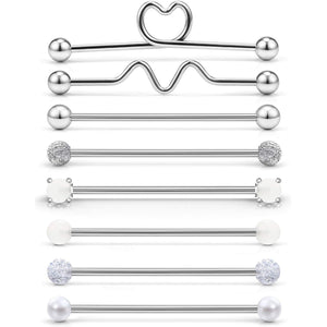 Dyknasz Glow in The Dark Industrial Barbell 16G Surgical Steel Industrial Piercing Jewelry for Women Men Cartilage Earring Helix Rings 1 1/2 Inch 38mm, 8 Pieces