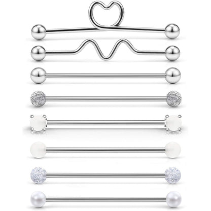 Dyknasz Glow in The Dark Industrial Barbell 16G Surgical Steel Industrial Piercing Jewelry for Women Men Cartilage Earring Helix Rings 1 1/2 Inch 38mm, 8 Pieces