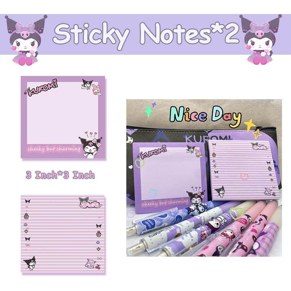 Cartoon Kawaii Set Including Bookmarks Pens Card Holders with Lanyard Sticky Note Ruler Stickers Button Badges Keychain - My Store