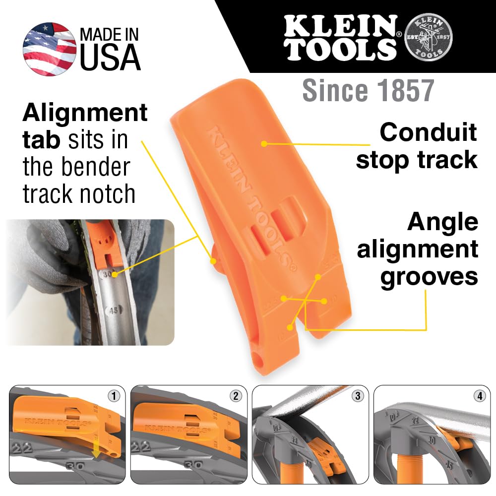 Buy now Klein Tools 51607 Aluminum Conduit Bender Full Assembly, 3/4-Inch EMT, 1/2-Inch Rigid, Wide Foot Pedal, Benchmark Symbols and Angle Setter at indiglob india