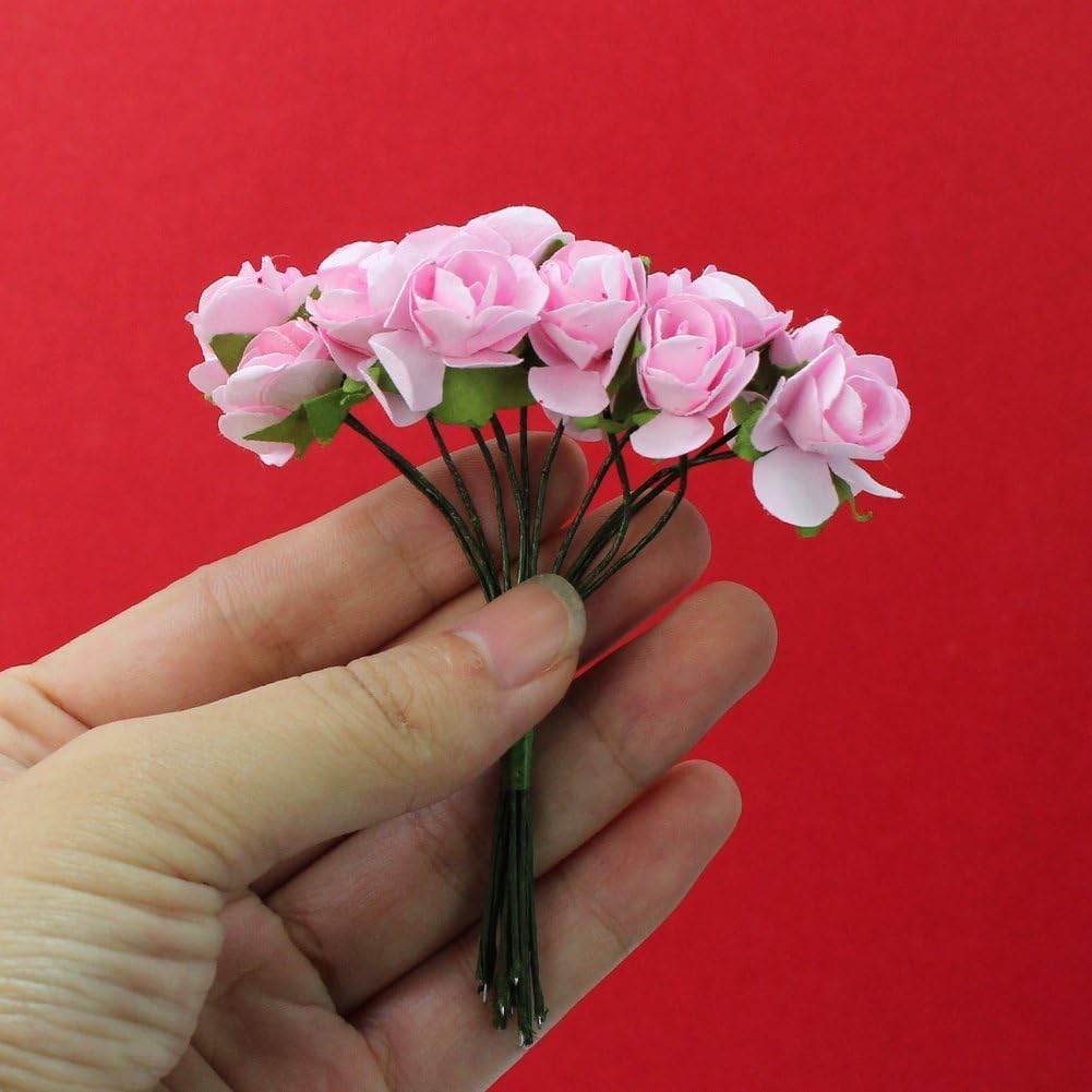 144pc Beautiful Artificial Paper Rose Flower Wedding Card Embellishment, Pink - My Store