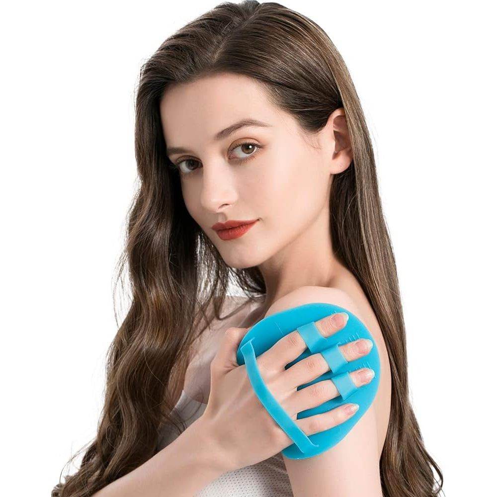 1 Pack Pure Silicone Food-grade Body Brush Shower Cleansing Scrubber Gentle Exfoliating Glove Soft Bristles (Blue) - My Store