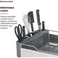 KitchenAid Large Capacity Full Size Rust Resistant Dish Rack with Angled Drain Board and Removable Flatware Caddy, Light Grey