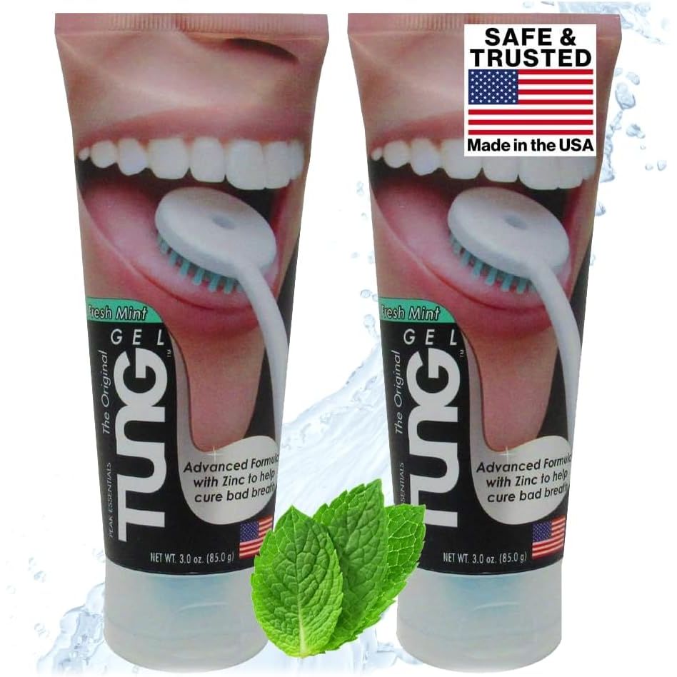 Tung Tongue Gel, Fresh Mint Tongue Cleaner Paste, Bad Breath Odor Eliminator, Halitosis Defense, BPA Free, USA Made (2-Pack)